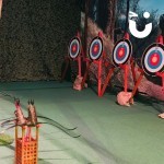 Soft Target Archery set up and ready to be enjoyed at an exhibition event in London Excel, 4 archery stands and targets with a bow and arrows ready to be used