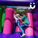 Man and young girl on the Assault Course Pillars Bish Bash 