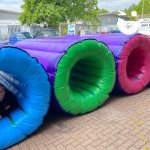 Inflatable Tubes set up outside our warehouse