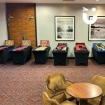 Row Of Challenge Games Tabes set up and ready to be used at a corporate event