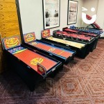 Row Of Challenge Games Tables set up at a corporate annual meeting ready to be used in the break