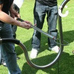 The Human Buzz Wire can also be used simply as a traditional Hand Buzz Wire but only much bigger, as seen in this close up of the wand and hoop