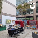 Christmas Pudding Shy set up in an office atrium with more festive equipment