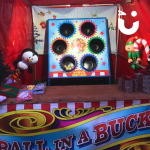 Snowball in a Bucket Side Stall set up with Christmas novelty prizes