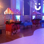 Festive food carts during an indoor event