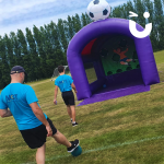 Blue team playing on the football shootout 