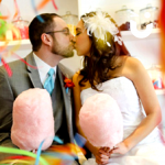 A couple at a wedding with our Candy Floss