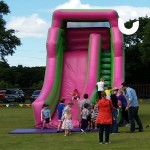 Children lining up to have a go on the Giant Inflatable Slide Hire