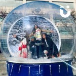 Christmas Giant Snow Globe Hire 2 with 3 happy smiling collegues inside