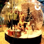 Rugby men posing inside the Snow Globe Hire