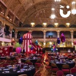 Inflatable Helter Skelter Slide set up inside at a black tie dinner for an awards ceremony