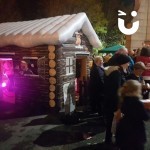 Inflatable Santa's Christmas Grotto outside for night time Christmas lights switch on