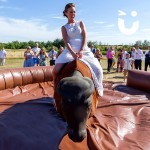 A newly we bride celebrating her special day on the Rodeo Bull Hire