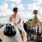Beautiful bride sat on our Rodeo Sheep Hire