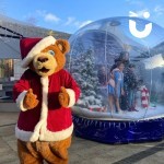 Santa Bear At A Corporate Festive Event With Our Snow Globe In The Background