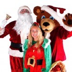 Santa bear with santa and his elf