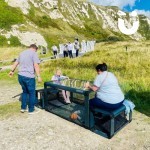Subsoccer set up at the white cliffs of dover for a family fun day with a mother and daughter enjoying