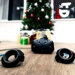 The HTC Vive Headset and Wands, placed ready for a user at an office Christmas event to come and enjoy!