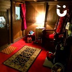 Fire place of Santa's Wooden Grotto all lit up 