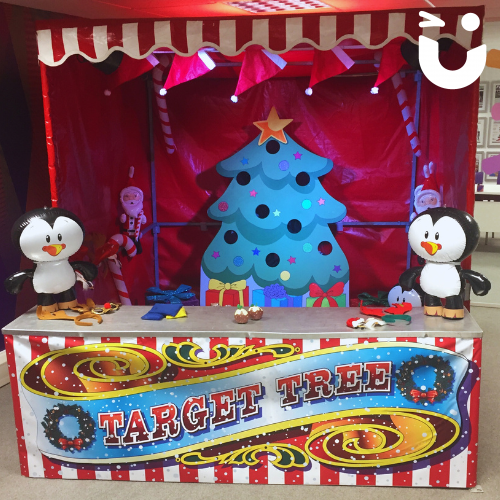 Target Tree Christmas Side Stall set up with festive novelty prizes