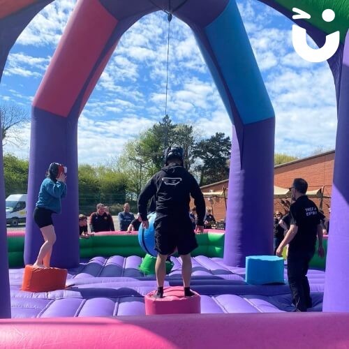 Wrecking Ball hire at an outdoor corporate event with competitive colleagues 