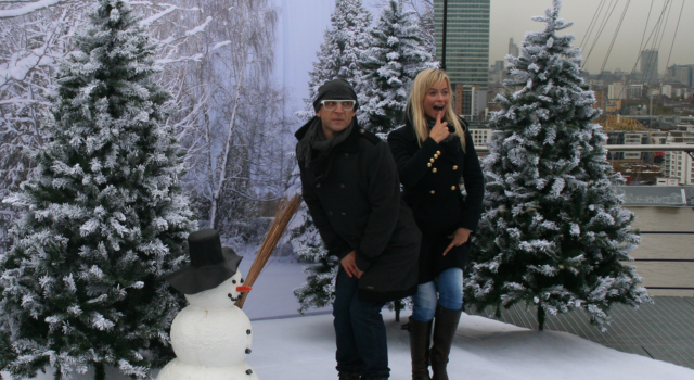 The Gadget Show hosts posing in front of our winter wonderland on top of the O2 arena