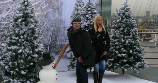 The Gadget Show hosts posing in front of our winter wonderland on top of the O2 arena